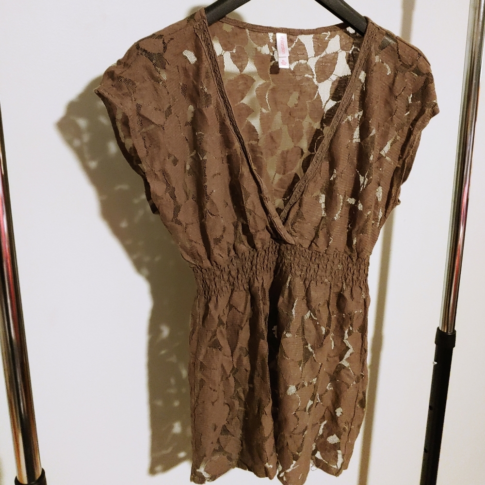 Xhilaration Olive Green Lace Babydoll Blouse